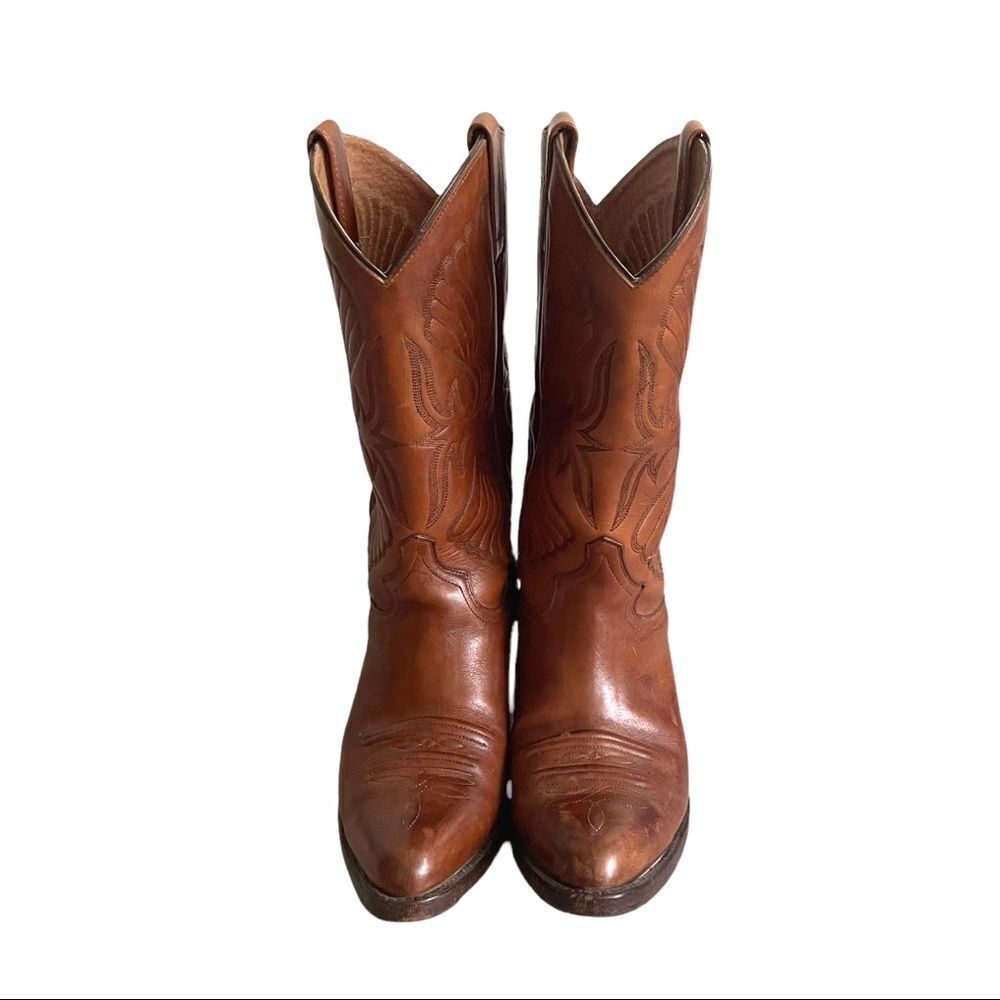 TOM HOUSTON Vintage Brown Leather Western Cowboy Boots 7 - Picture 5 of 13